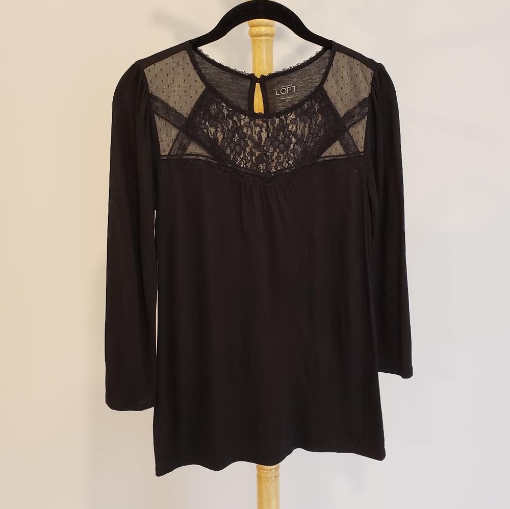 Loft Lace Embellished 3/4 Sleeve Shirt, XS